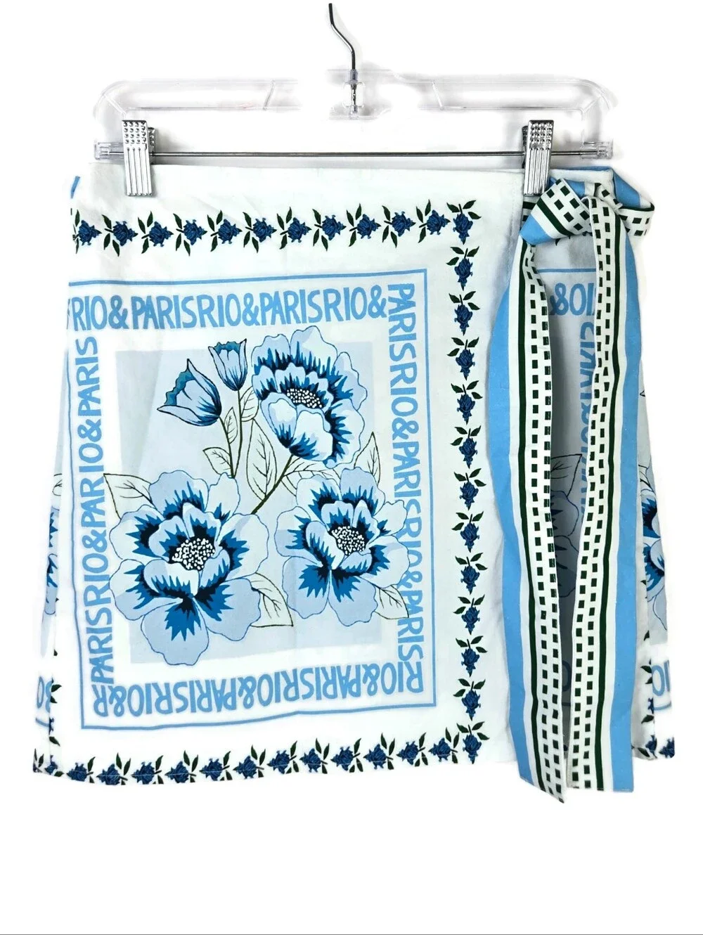 Unbranded Paris Rio Floral Scarf Print Cotton Wrap Mini Skirt Blue XS EUC